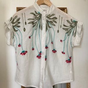 Embroidered floral button up shirt